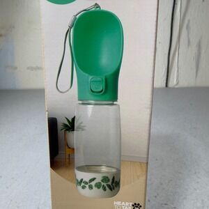 Heart To Tail 3 in 1 Pet Travel Bottle Green Leaf Print Water Dispenser Feeder